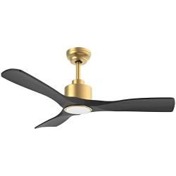 52 Inch Outdoor Indoor Quiet DC Motor Ceiling Fan with Light and Remote Control, Large 3 Blades Smart Ceiling Fan for Living Room Bedroom, Black Gold