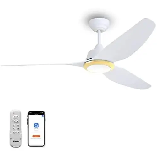 Ovlaim 56 Inch Smart Wifi Alexa Ceiling Fan with Light Remote Control, 6 Speed Quiet DC Motor Ceiling Fan Indoor Outdoor for Living Room Bedroom Veranda, White Gold