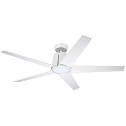 Noble Home Large LED Ceiling Fan with Light, 60 Inch | Dimmable Indoor/Outdoor Fixture with 6 Speed DC Motor | Contemporary 5 Blade Design with Downrod Mount, White