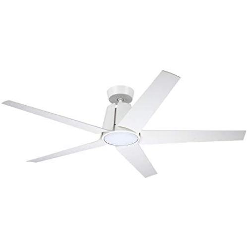 Noble Home Large LED Ceiling Fan with Light, 60 Inch | Dimmable Indoor/Outdoor Fixture with 6 Speed DC Motor | Contemporary 5 Blade Design with Downrod Mount, White