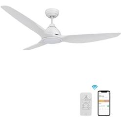 52 inch Smart Ceiling Fan with Remote Control, Outdoor & Indoor Low Profile Modern Ceiling Fans with Dimmable LED Light Kit, Timer with 10 Speeds, Works with WIFI/Alexa/Google Home/Siri (White)