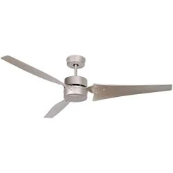 Noble Home Industrial Large Ceiling Fan with DC Motor | 60 Inch Metal Fixture with Wall Control | Damp Rated High Speed Device without Light, Silver (Noble Home)