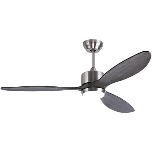 Ovlaim 52 Inch DC Motor Dark Grey Solid Wood Propeller Ceiling Fan Indoor with Light and Remote Control, Dimmable Lighting & 3 Blades Ceiling Fan Modern for Living Room Dining Room Bedroom