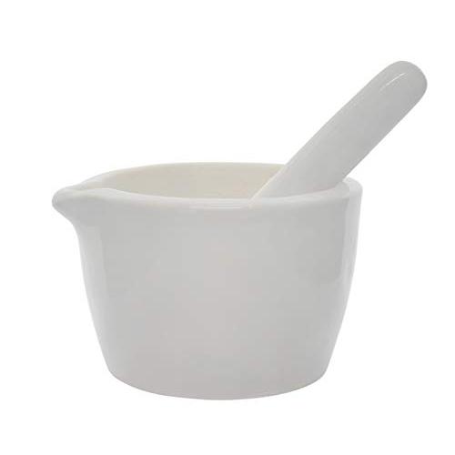 Porcelain Mortar & Pestle Set, 5oz (150ml) - Heavy Duty - Unglazed Grinding Surface - Excellent for Kitchen or Laboratory - Grinds Powdered Chemicals, Herbs, Spices, Pills - White - Eisco Labs