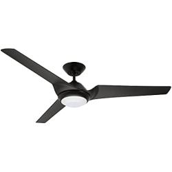 Noble Home 60 Inch Large Ceiling Fan with Light and Wall Control | Dimmable LED Fixture with 6 Speed DC Motor | Modern 3 Blade Propeller Design | Downrod Included for Overhead Hanging, Black