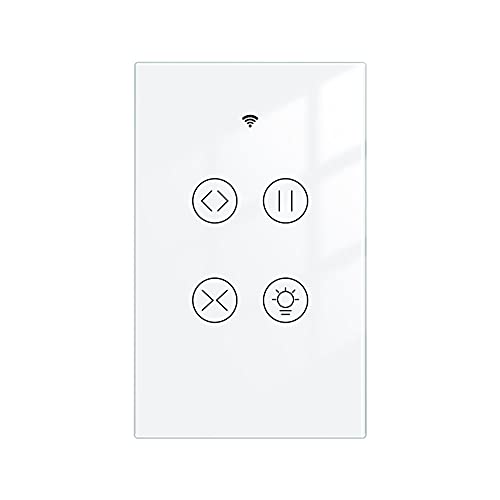 MOES 2.4GHz WiFi RF Smart Curtain Light Touch Switch Glass Panel Backlight ON/Off Wireless Remote Control with Tuya Smart Life App, Voice Control with Google Home Alexa, White