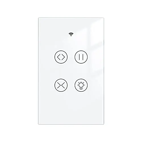 MOES 2.4GHz WiFi RF Smart Curtain Light Touch Switch Glass Panel Backlight ON/Off Wireless Remote Control with Tuya Smart Life App, Voice Control with Google Home Alexa, White