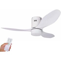 Huemarlt Low Profile Ceiling Fan with Lights Remote Control 3 Blades Noiseless Reversible DC Motor, Flush Mount Ceiling Fan with Light, 48 Inches, Matte White