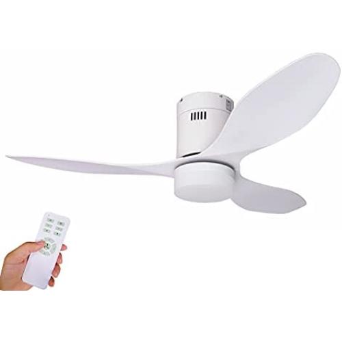 Huemarlt Low Profile Ceiling Fan with Lights Remote Control 3 Blades Noiseless Reversible DC Motor, Flush Mount Ceiling Fan with Light, 48 Inches, Matte White