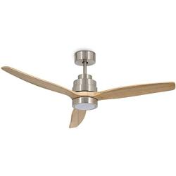RUXUHSNDQ Iron Ceiling Fan, With Light, With Remote Control, 3 Color Temperature LED Lights, 6-Speed Scheduling, Timing, 3 Wooden Blades, Diameter 132 cm, 40 W DC Silent Motor (Nickel+Wood