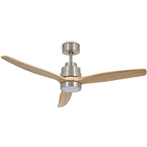 RUXUHSNDQ Iron Ceiling Fan, With Light, With Remote Control, 3 Color Temperature LED Lights, 6-Speed Scheduling, Timing, 3 Wooden Blades, Diameter 132 cm, 40 W DC Silent Motor (Nickel+Wood