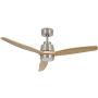 RUXUHSNDQ Iron Ceiling Fan, With Light, With Remote Control, 3 Color Temperature LED Lights, 6-Speed Scheduling, Timing, 3 Wooden Blades, Diameter 132 cm, 40 W DC Silent Motor (Nickel+Wood