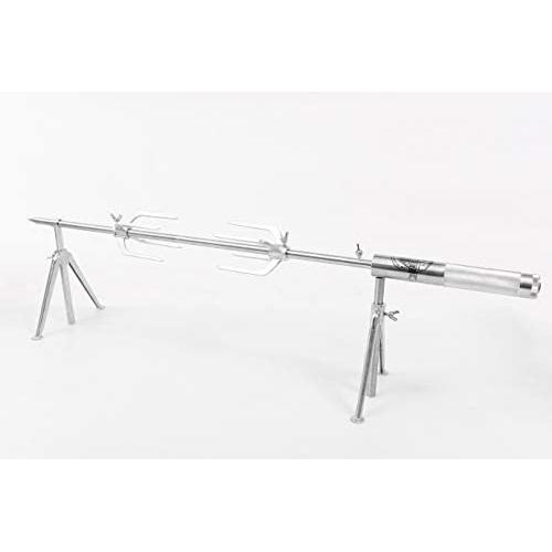 Lilys Home LB Spinner Adjustable Portable Battery Operated Outdoor BBQ Rotisserie Spit with Motor, Silver. Pro
