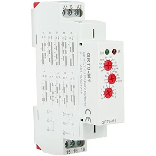 Time Relay GRT8-M1 Multifunctional Delay Time Relay with 10 Functions DIN Rail Mount AC/DC 12V~240V