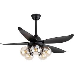TCL 48 Inch Modern Ceiling Fan with Lights and Remote Control, Classic Ceiling Fans with 5 glass lampshades for LED Edison Bulb, 5 Blades Noiseless Reversible Motor,6-speed,Timer(bulb not included)