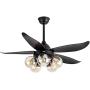 TCL 48 Inch Modern Ceiling Fan with Lights and Remote Control, Classic Ceiling Fans with 5 glass lampshades for LED Edison Bulb, 5 Blades Noiseless Reversible Motor,6-speed,Timer(bulb not included)