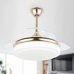42 Inch Retractable Ceiling Fan with Lights, Modern Ceiling Fan with Remote Control, Silent Motor LED Ceiling Fans with Retractable Blades