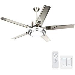 LEDMO Stainless Steel Ceiling Fans with Lights Kits 2 Control Methods with Remote Wall Controller Modern 3 Color Lights 48inch 5 Blades for Kitchen Bedroom Living Dinning Room