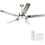 LEDMO Stainless Steel Ceiling Fans with Lights Kits 2 Control Methods with Remote Wall Controller Modern 3 Color Lights 48inch 5 Blades for Kitchen Bedroom Living Dinning Room