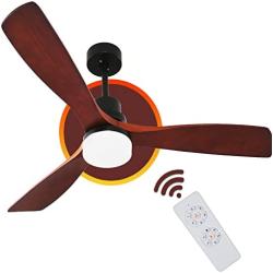 Ceiling Fan With Light, Exbrite, 52 inch Downrod Mount Ceiling Fan, 3 Carved Wood Fan Blade Classical Style Fan with Remote Control Noiseless Motor Remote Control Ceiling Fan With Light (Walnut AC)