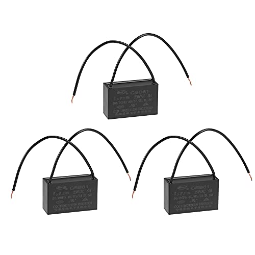 uxcell Ceiling Fan Capacitor CBB61 5uF 250V AC 2 Wires Metallized Polypropylene Film Capacitor 47x29x18mm for Electric Fan Pump Motor Generator 3Pcs