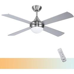 Ovlaim 48 Inch Quiet DC Motor Modern Ceiling Fan Indoor with Dimmable Lights & Remote Control for Bedroom, Silver