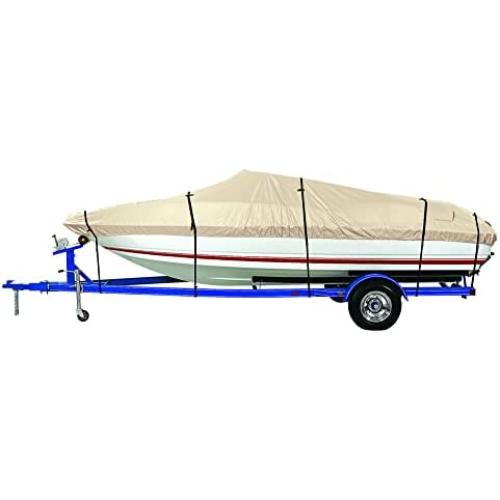iCOVER Trailerable Boat Cover- 12-14 Waterproof Heavy Duty Marine Grade Polyester, Fits V-Hull,Fish&Ski,Pro-Style,Fishing Boat,Runabout,Bass Boat, up to 12ft-14ft Long and 68
