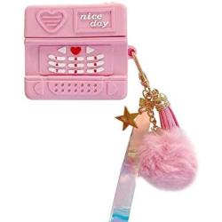 LVANLLF Cute Unique Silicone Cartoon Pink Phone Shape Headphone Case Compatible with Airpods 3rd 3 Headphones Funny Cover Ball Pom Keychain for Girls Women Best Gift,