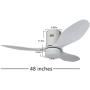 Huemarlt Low Profile Ceiling Fan with Lights Remote Control 3 Blades Noiseless Reversible DC Motor, Flush Mount Ceiling Fan with Light, 48 Inches, Matte White
