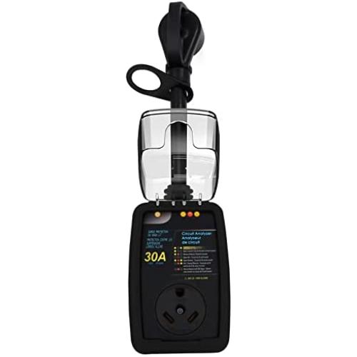 rv Surge Protector 30 Amp Smart RV Surge Protector with Waterproof Cover All-in-1 Circuit Analyzer Power Guard for RV, Camper, Trailer, Truck, Motorboat,Black