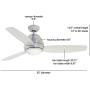 Metal Ceiling Fan with Lights | Modern Dimmable Fixture with Remote Control | Brushed Steel 3 Blade Propeller Design with No-Light Option | Downrod Included for Hanging, 52 Inch