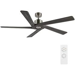 WINGBO 54 Inch DC Ceiling Fan without Lights, 5 Reversible Carved Solid Wood Blades, 6-Speed Noiseless DC Motor, Ceiling Fan No Light with Remote, Brushed Nickel Finish with Gray Blades, ETL Listed