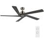 WINGBO 54 Inch DC Ceiling Fan without Lights, 5 Reversible Carved Solid Wood Blades, 6-Speed Noiseless DC Motor, Ceiling Fan No Light with Remote, Brushed Nickel Finish with Gray Blades, ETL Listed