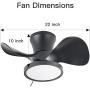 ocioc Quiet Ceiling Fan with LED Light 22 inch Large Air Volume Remote Control Black for Kitchen Bedroom Dining room Patio