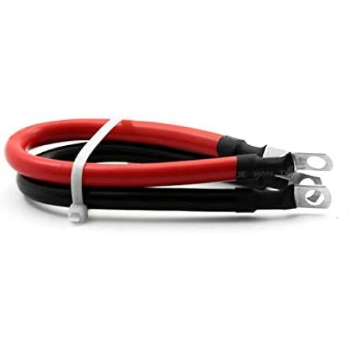 4 AWG Gauge 2pcs Red + Black Pure Copper Battery Cables Power Inverter Wire Set for Solar, RV, Car, Boat, Automotive, Marine, Motorcycle with 3/8 in Lugs (4 AWG, 2 Feet)