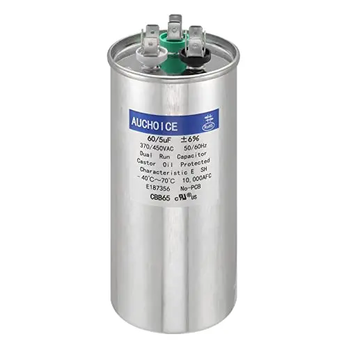AUCHOICE 60/5 uF 60+5 MFD 370V or 440V 50/60hz Dual Run Start Round A/C Capacitors 60 5 uF 370 440 Volt VAC Capacitor for AC Fan Motor Start or Heat Pump Air Conditioner or Condenser Straight Cool
