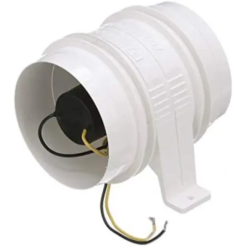 Attwood 1749-4 Turbo 4000 Series II In-Line Blower, For 4-Inch Interior Diameter Vent Hose, Water Resistant, 12-Volt