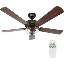 54 Inch Indoor Ceiling Fan with Light Kit and Remote Control, Farmhouse Style, Reversible Blades and Motor, UL Listed for Living room, Bedroom, Basement, Kitchen, Oil-Rubbed Bronze