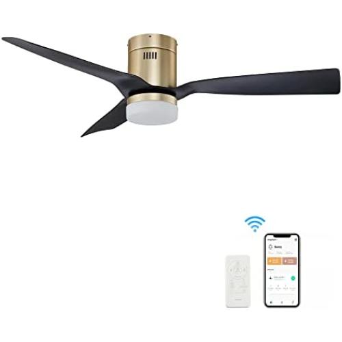 SMAAIR 52 Inch Smart Ceiling Fan with Lights, 10-speed DC Motor Ceiling Fan Works with Remote Control/Alexa/Google Home/Siri Shortcut, Dimmable LED Light (Black/Gold, New)
