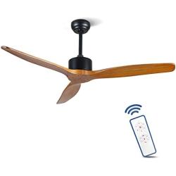 Remote Control 52” Wood Ceiling Fan Outdoor Ceiling Fan Without Light for Patio Moisture-proof Farmhouse Ceiling fan for Living Room Bedroom Kitchen Reversible DC Motor