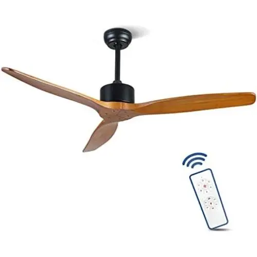 Remote Control 52” Wood Ceiling Fan Outdoor Ceiling Fan Without Light for Patio Moisture-proof Farmhouse Ceiling fan for Living Room Bedroom Kitchen Reversible DC Motor