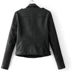 Women Ladies Lapel Motor Jacket Coat Zip Biker Short Punk Cropped Tops Solid Color Faux Leather Jacket