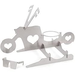 KF Ornament Motorcycle Beer Can Chicken Holder for Grill - Portable Bike Chicken Rack Sturdy Stainless Steel Chicken Roaster with Beer can Bottom Crossbar for Home Camping BBQ Use Grill Racks (Heart)