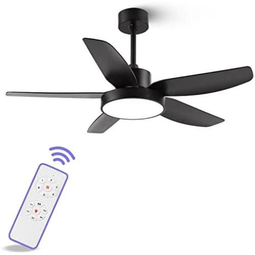 46 Inch Black Ceiling Fans with Lights and Remote Downrod Low Profile Matte Black Ceiling Fan Bedroom Living Room Kitchen with 3 Light Color 6 Speed Timer Function Remote Control and Reversible Motor