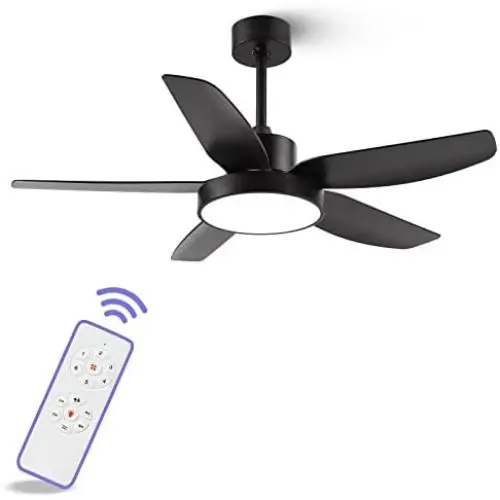 46 Inch Black Ceiling Fans with Lights and Remote Downrod Low Profile Matte Black Ceiling Fan Bedroom Living Room Kitchen with 3 Light Color 6 Speed Timer Function Remote Control and Reversible Motor