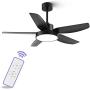 46 Inch Black Ceiling Fans with Lights and Remote Downrod Low Profile Matte Black Ceiling Fan Bedroom Living Room Kitchen with 3 Light Color 6 Speed Timer Function Remote Control and Reversible Motor