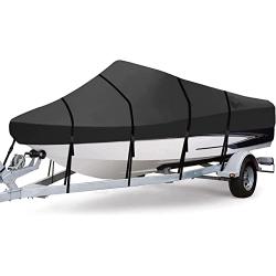 RVMasking Upgraded 600D Trailerable Waterproof Boat Cover Fits V-Hull,Tri-Hull, Runabout Boat (Length:17-19 Beam Width: up to 96