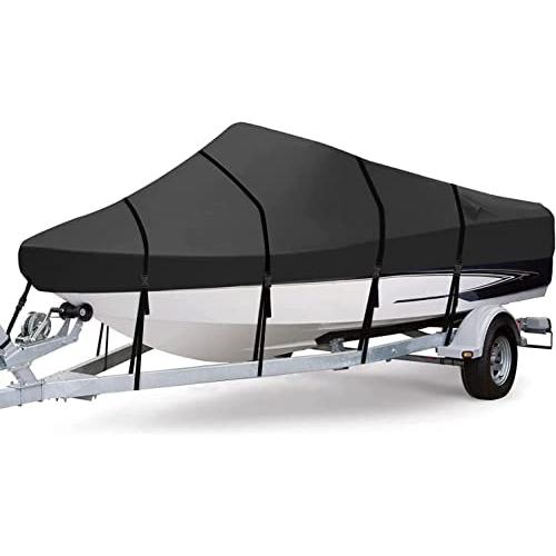RVMasking Upgraded 600D Trailerable Waterproof Boat Cover Fits V-Hull,Tri-Hull, Runabout Boat (Length:17-19 Beam Width: up to 96