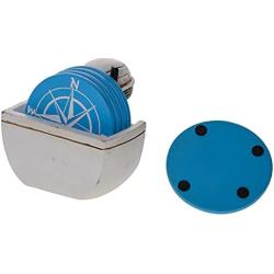 Pine Ridge Outboard Boat Motor Drink Coaster Set - Nautical Star Compass Design Coasters with Boat Motor Holder - Coffee Table Coaster Set of 5 with Rubber Pads