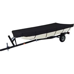 WFLNHB 600D Marine Grade Heavy Duty Trailerable Boat Cover Replacement for Jon Boat-Black